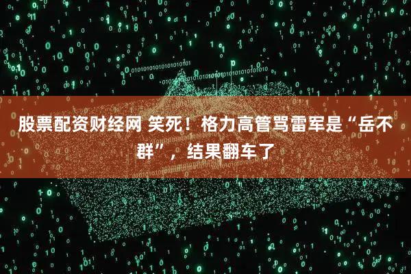 股票配资财经网 笑死！格力高管骂雷军是“岳不群”，结果翻车了